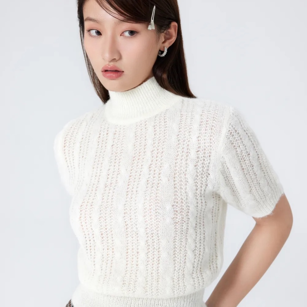 Wool-blend texture high neck sweater 🧸